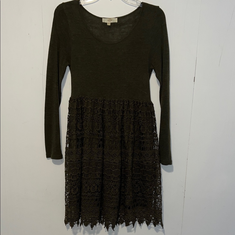 Entry Olive Lace Dress With Long Sleeves 0314268